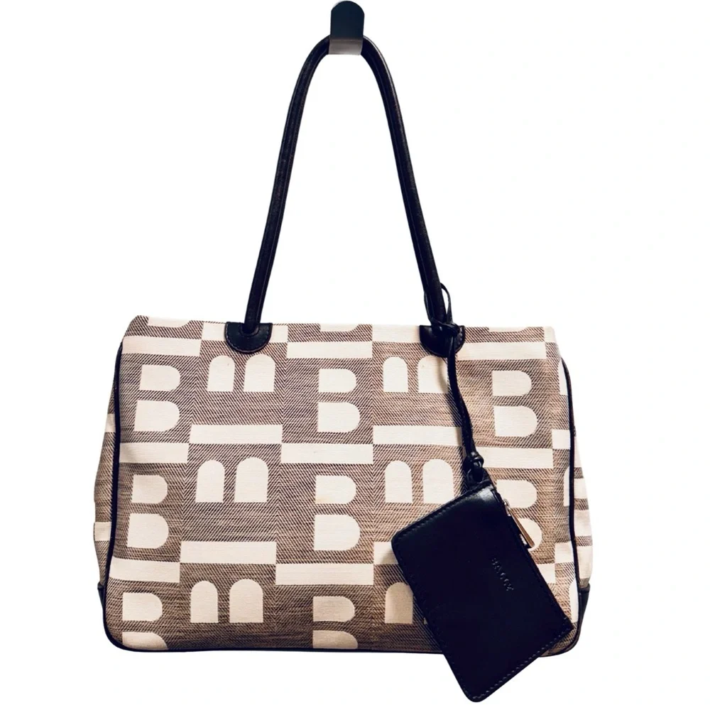 Bally Brown & Cream Logo Canvas Tote Bag w/ Leather Trim + Zip Pouch - Picture 15 of 15